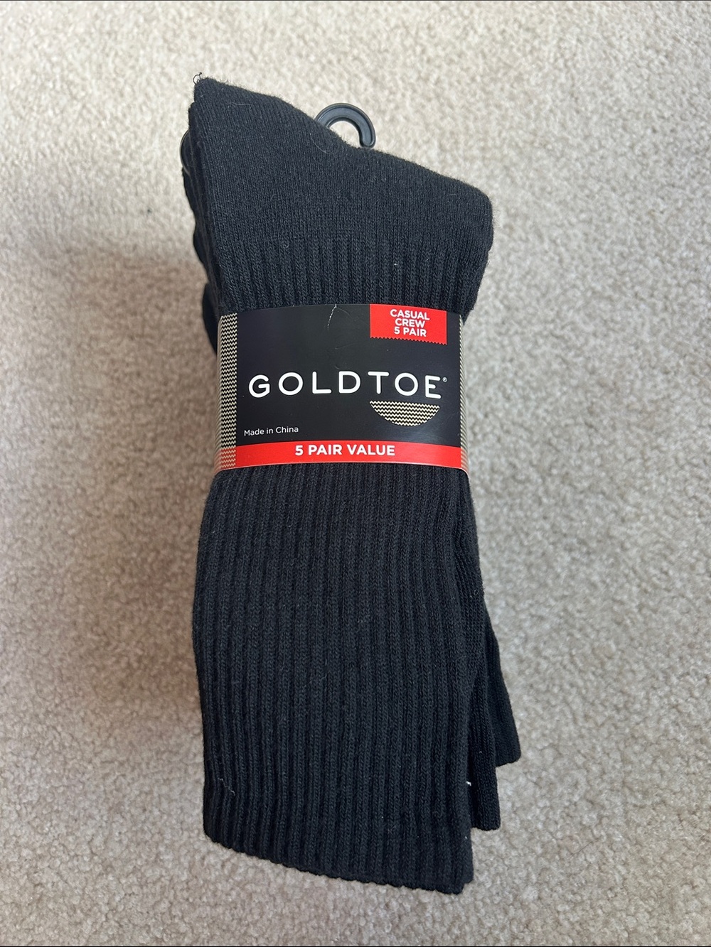 NWT Pack of Gold Toe Black Ribbed Crew Socks - 5 Pairs